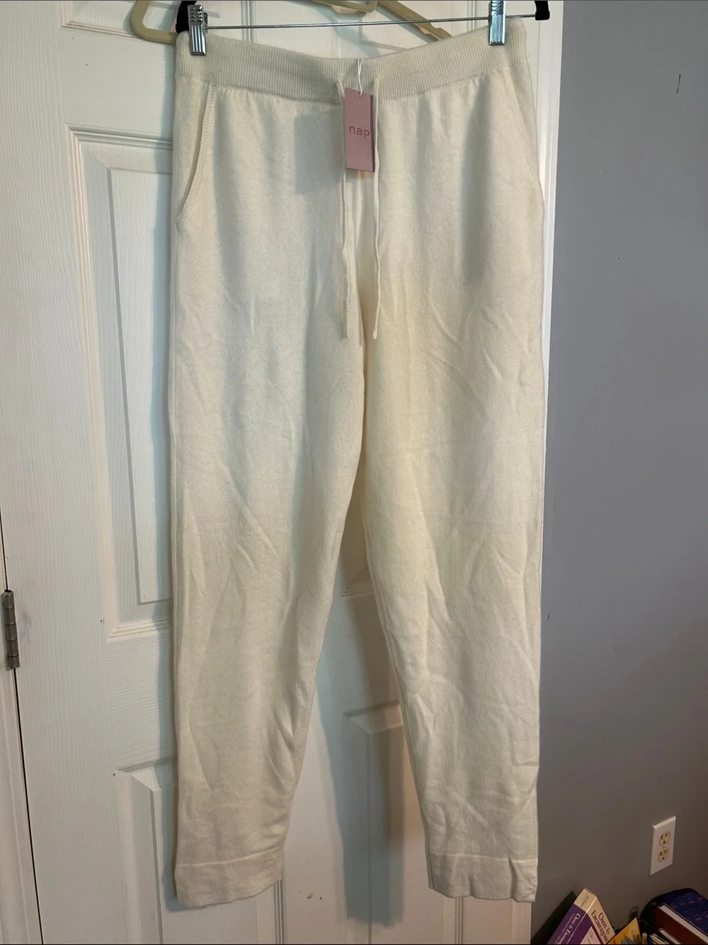 Cream Knit Drawstring Jogger Pants for Women